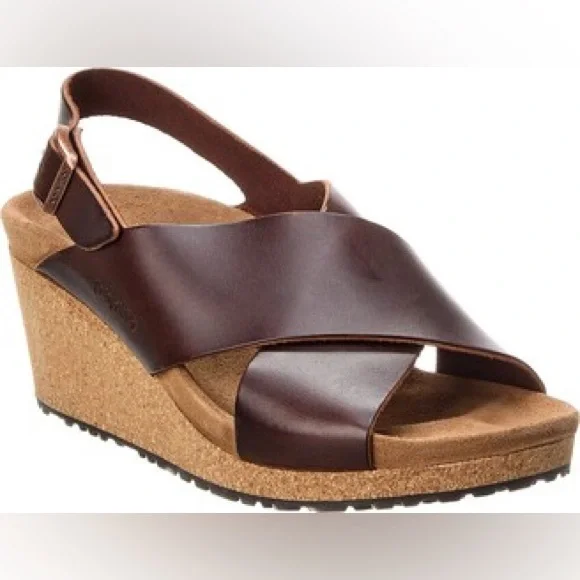 Birkenstock Papillio Samira Leather Wedge Sandals Brown size 40 - Picture 2 of 12